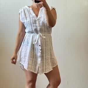 CONTREPOINT White & Gold Sleeveless Peasant Tunic Dress